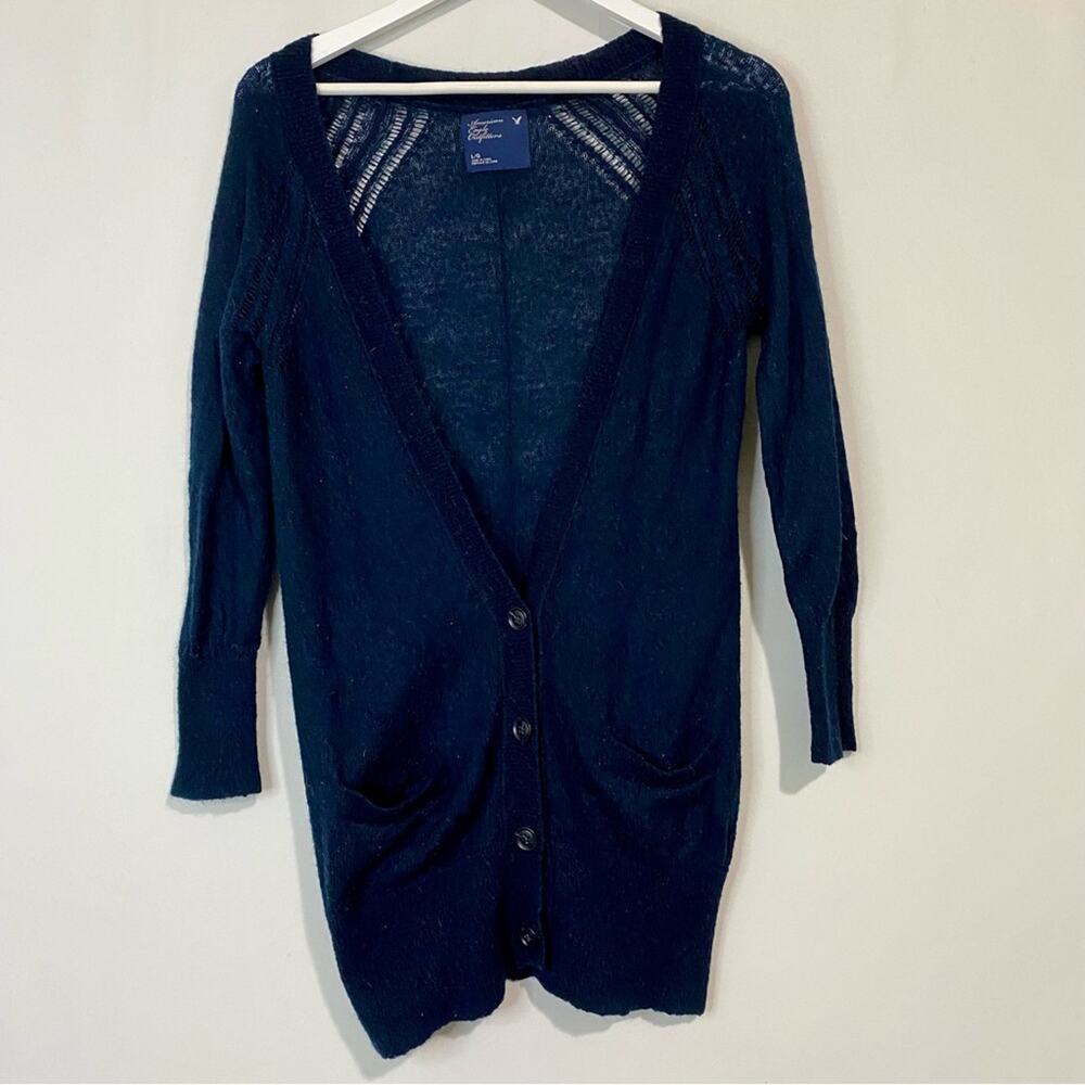 American Eagle Women’s Long Sleeve Button Front Cardigan Sweater Blue Size L